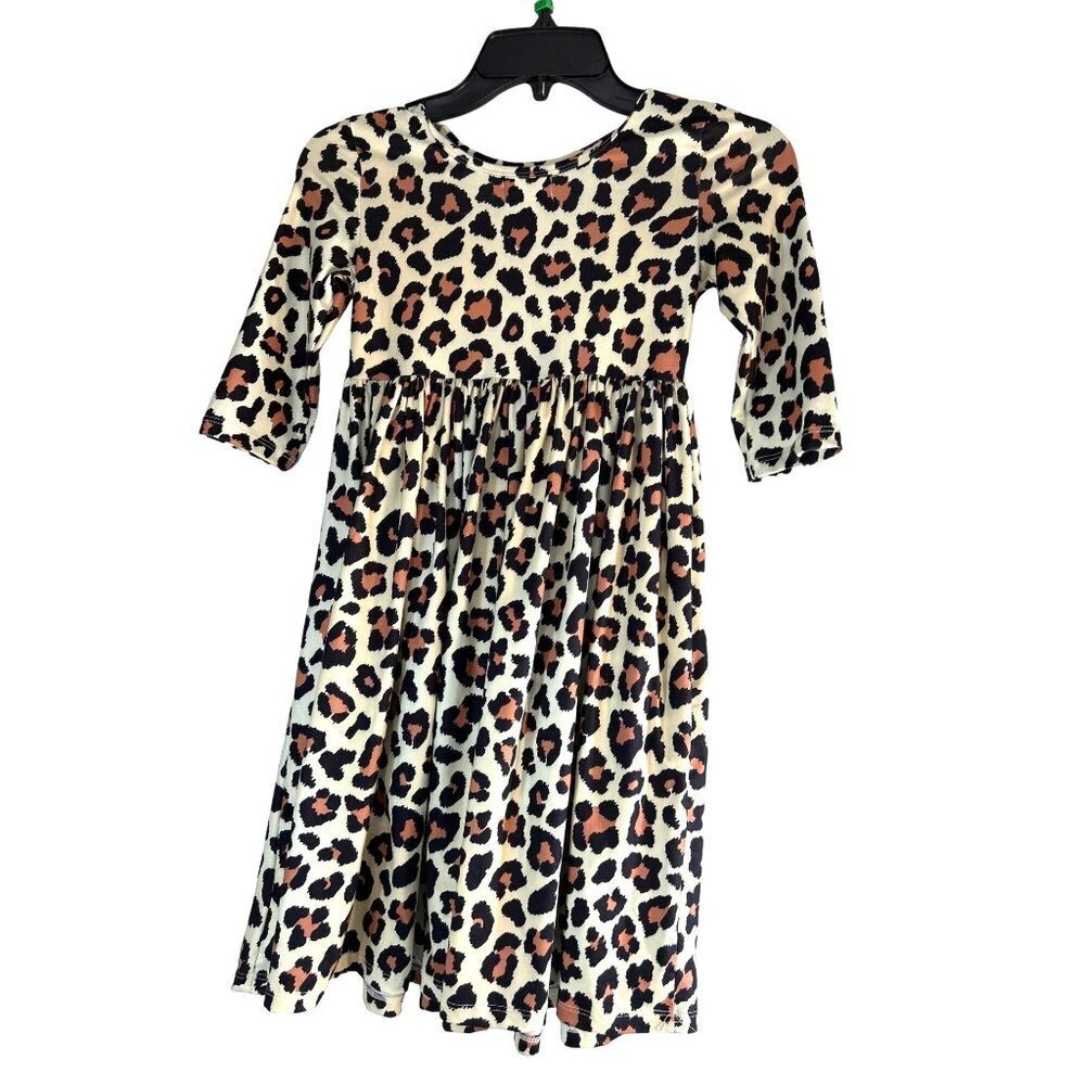 Mila Rose Girls Dress Animal Print Cream/Black/Brown 3/4 Sleeves Empire Waist Si - Picture 4 of 5